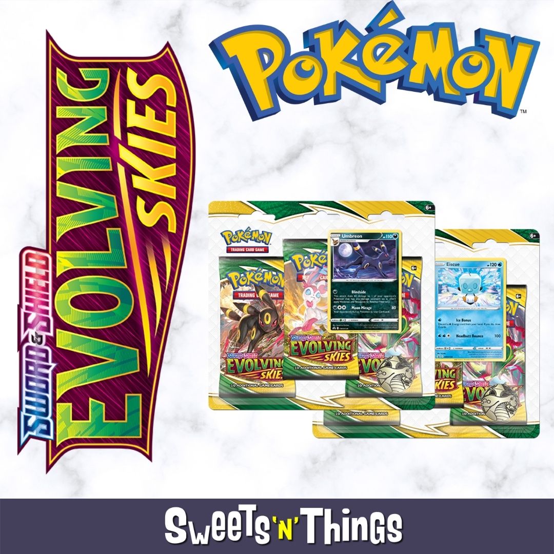 Pokmon TGC: Evolving Skies 2 x Booster 3-Pack Blister Sword Shield 7. Sweets 'n' Things Pokmon TGC: Evolving Skies 2 x Booster 3-Pack Blister Sword Shield 7. Sweets 'n' Things