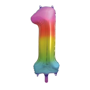 Rainbow Number 1 Giant Foil Helium Balloon 34" (Optional Helium Inflation)