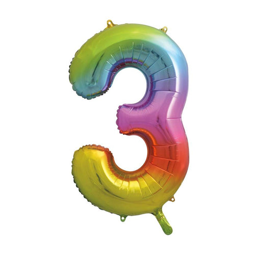 Rainbow Number 3 Giant Foil Helium Balloon 34" (Inflated) - Sweets 'n' Things