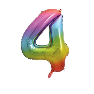 Rainbow Number 4 Giant Foil Helium Balloon 34" (Optional Helium Inflation)