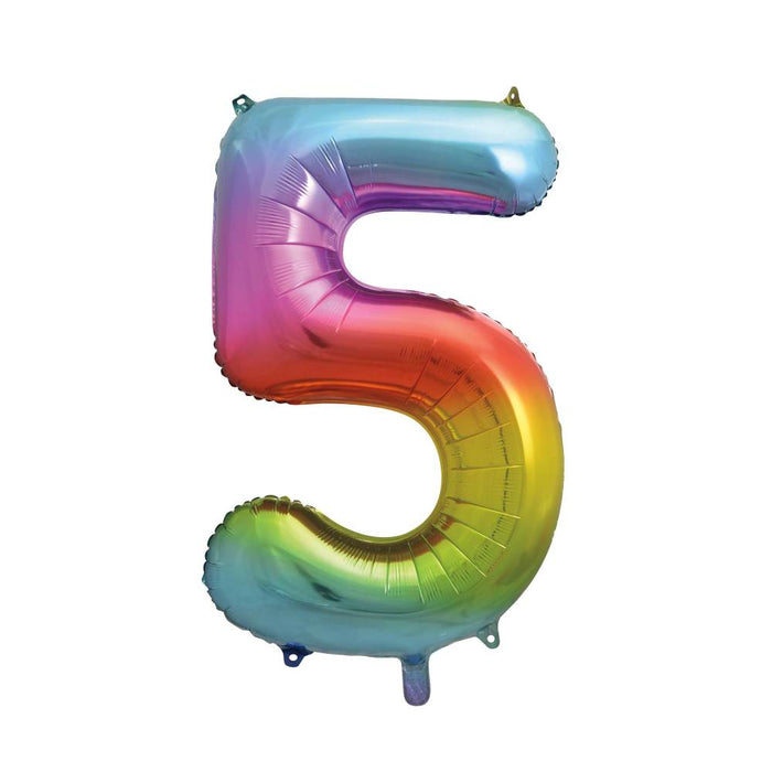 Rainbow Number 5 Giant Foil Helium Balloon 34" (Inflated) - Sweets 'n' Things