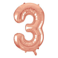 Rose Gold Number 3 Giant Foil Helium Balloon 34" (Optional Helium Inflation)
