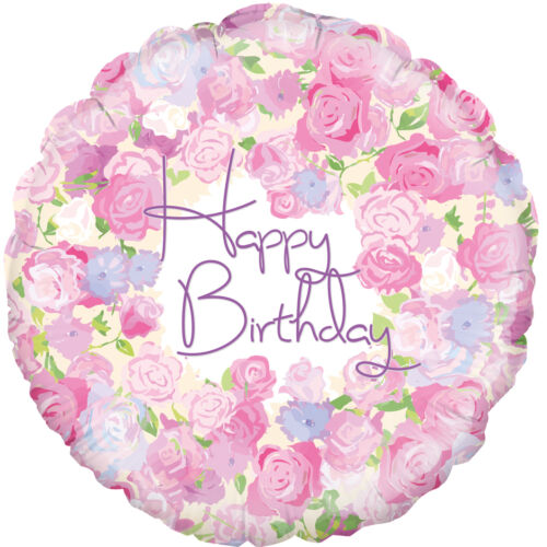 Vintage Floral Happy Birthday Foil Balloon (Optional Helium Inflation)
