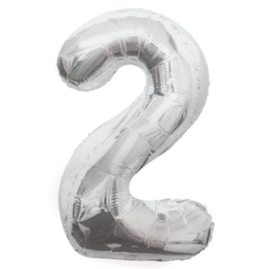 Silver Number 2 Giant Foil Helium Balloon 34" (Optional Helium Inflation)