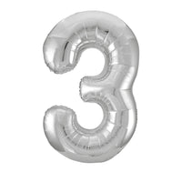 Silver Number 3 Giant Foil Helium Balloon 34" (Optional Helium Inflation)