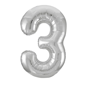 Silver Number 3 Giant Foil Helium Balloon 34" (Optional Helium Inflation)