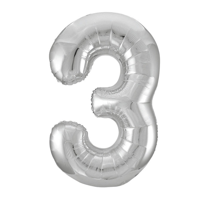 Silver Number 3 Giant Foil Helium Balloon 34" INFLATED - Sweets 'n' Things