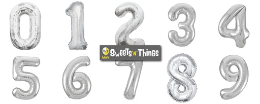 Silver Number 3 Giant Foil Helium Balloon 34" INFLATED - Sweets 'n' Things