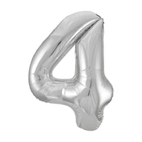 Silver Number 4 Giant Foil Helium Balloon 34" (Optional Helium Inflation)
