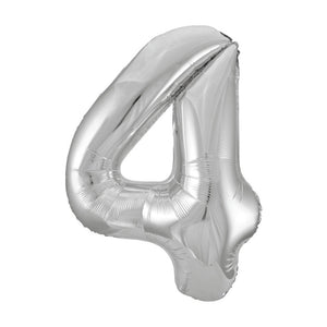 Silver Number 4 Giant Foil Helium Balloon 34" (Optional Helium Inflation)
