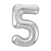 Silver Number 5 Giant Foil Helium Balloon 34" (Optional Helium Inflation)
