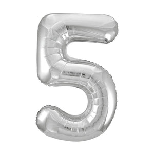 Silver Number 5 Giant Foil Helium Balloon 34" (Optional Helium Inflation)