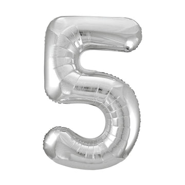 Silver Number 5 Giant Foil Helium Balloon 34" (Optional Helium Inflation)