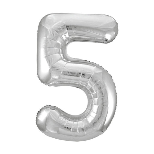 Silver Number 5 Giant Foil Helium Balloon 34" INFLATED - Sweets 'n' Things